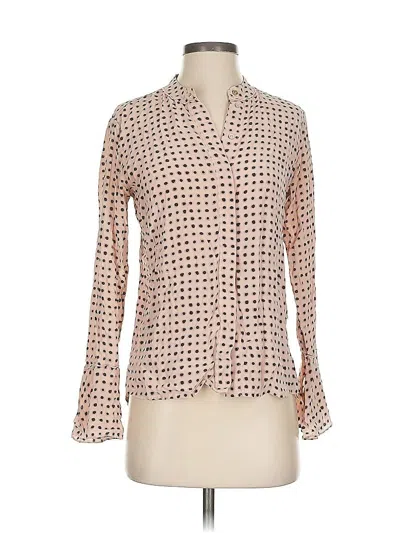 Pre-owned Donna Karan Long Sleeve Silk Top Ivory Polka Dots Pattern Cowl Neck Tops In White