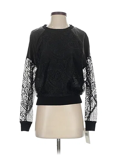 Pre-owned Donna Karan Long Sleeve Top Black Paisley Pattern Crew Neck Tops