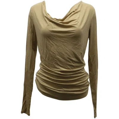 Donna Karan Long-sleeve Top With Cowl Neckline In Brown Modal