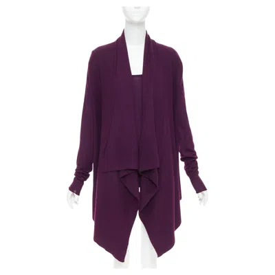 Pre-owned Donna Karan Maroon Purple Cashmere Wool Silk Sweater Draped Cardigan Twin Set L In Red