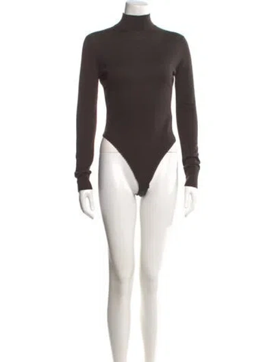 Pre-owned Donna Karan Merino Wool Turtleneck Bodysuit In Brown