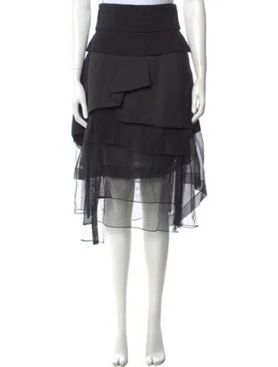 Pre-owned Donna Karan Mesh Accents Midi Length Skirt In Black