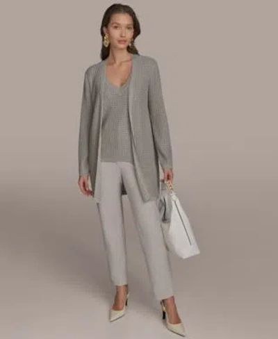Donna Karan Metallic Cardigan Slim Leg Pants In Clay