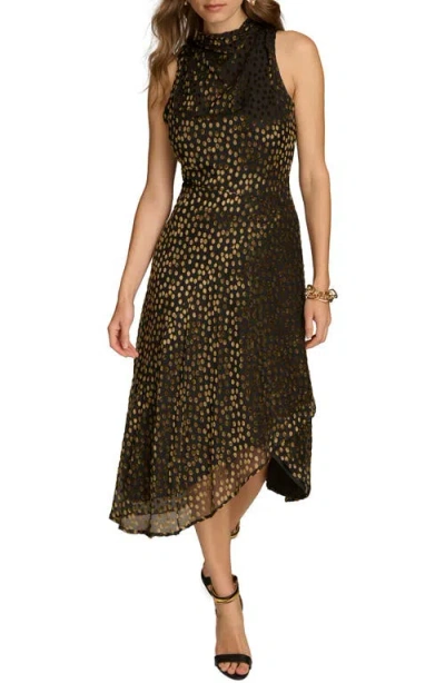 Donna Karan Metallic Dot Sleeveless Dress In Black/gold Multi