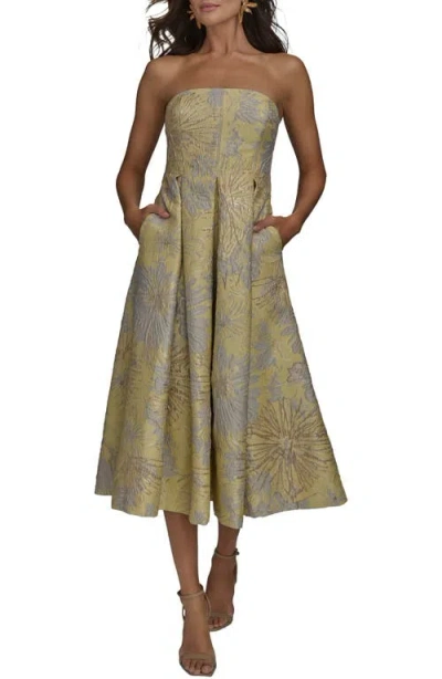 Donna Karan Metallic Floral Jacquard Strapless Cocktail Dress In Pannacotta Multi