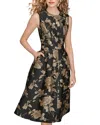 Donna Karan Metallic Jacquard Midi Dress In Black