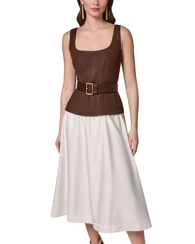 Donna Karan Mixed Media Belted Midi Dress In Multi