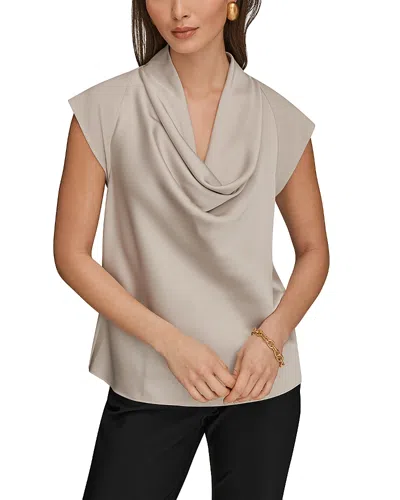 Donna Karan Mixed Media Cowl Neck Top In Brown