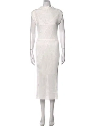 Pre-owned Donna Karan Mock Neck Long Dress In White