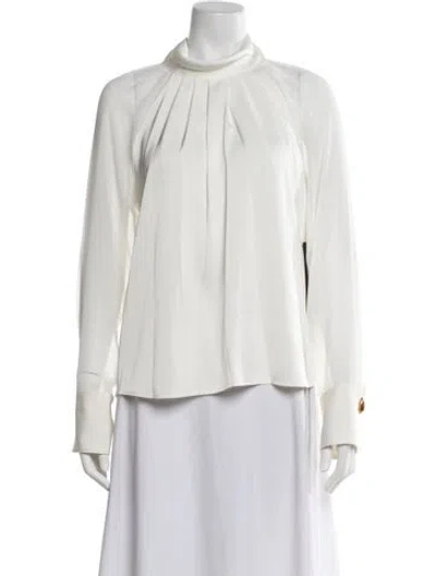 Pre-owned Donna Karan Mock Neck Long Sleeve Blouse W/ Tags In White