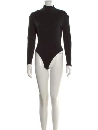 Pre-owned Donna Karan Mock Neck Long Sleeve Bodysuit In Black