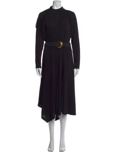 Pre-owned Donna Karan Mock Neck Midi Length Dress In Black