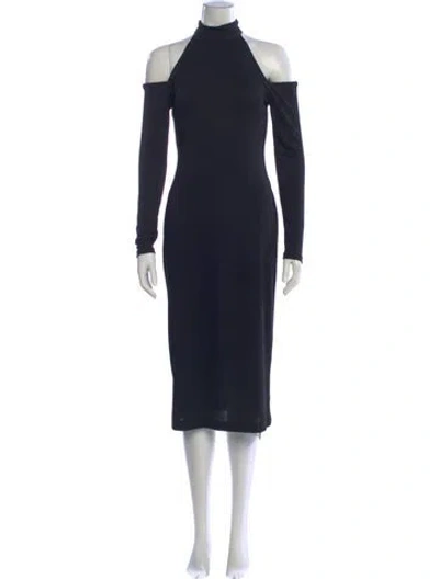 Pre-owned Donna Karan Mock Neck Midi Length Dress In Blue