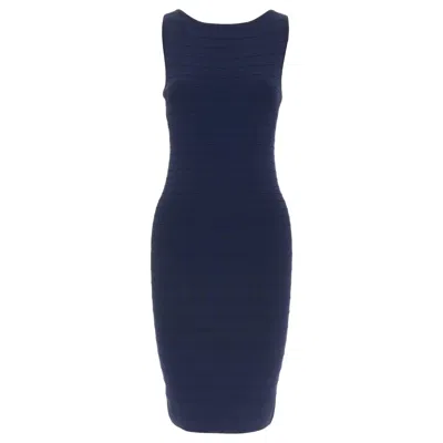 Pre-owned Donna Karan Navy Viscose Blend Bateau Neck Bandage Bodycon Dress S In Blue
