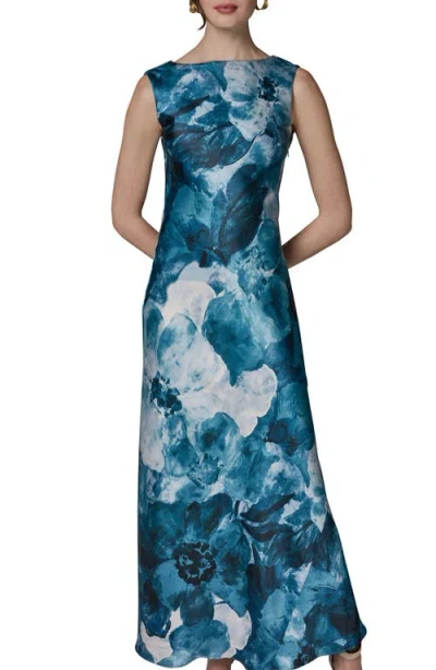 Donna Karan New York Abstract Floral Cowl Back Gown In Blue