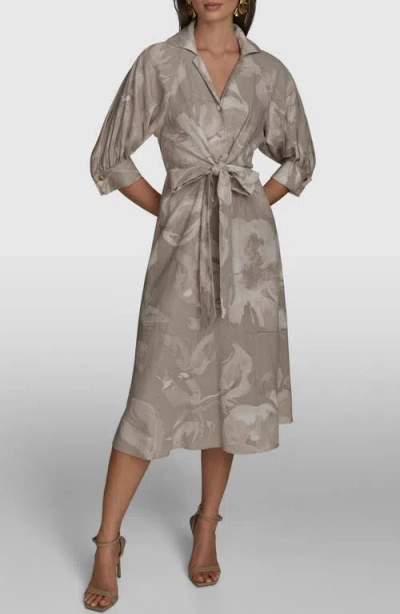 Donna Karan New York Abstract Floral Linen Blend Midi Dress