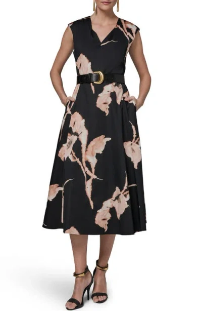 Donna Karan New York Abstract Floral Sleeveless Stretch Cotton Midi Dress In Multi