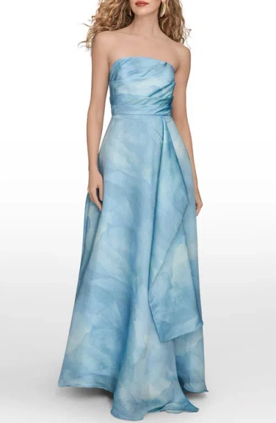 Donna Karan New York Abstract Floral Strapless Gown In Blue