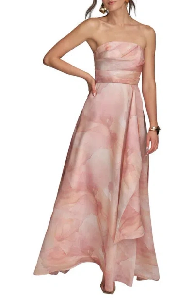 Donna Karan New York Abstract Floral Strapless Gown In Brown