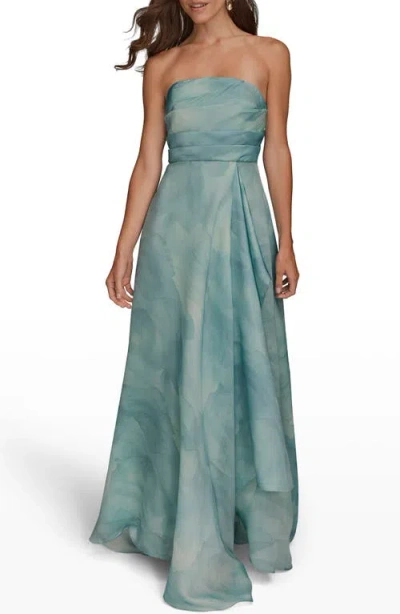 Donna Karan New York Abstract Floral Strapless Gown In Green