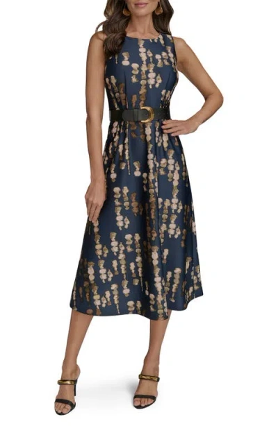 Donna Karan New York Abstract Print Belted Midi Dress