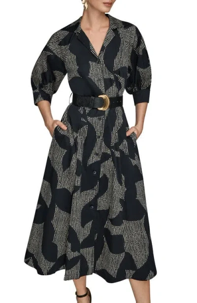 Donna Karan New York Abstract Print Belted Midi Shirtdress In Gray