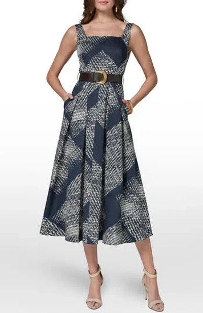 Donna Karan New York Abstract Print Belted Stretch Cotton Dress