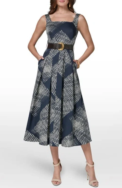 Donna Karan New York Abstract Print Belted Stretch Cotton Dress In Multi