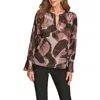 Donna Karan New York Abstract Print Chain Detail Long Sleeve Top In Brown