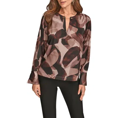 DONNA KARAN DONNA KARAN NEW YORK ABSTRACT PRINT CHAIN DETAIL LONG SLEEVE TOP