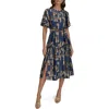 Donna Karan New York Abstract Print Cold Shoulder Midi Dress In Blue