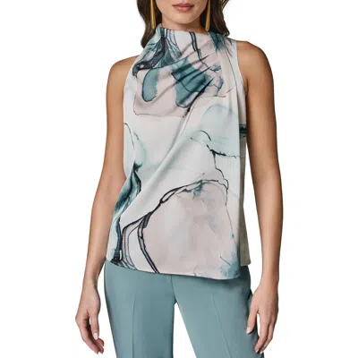 Donna Karan New York Abstract Print Drape Shoulder Tank In White