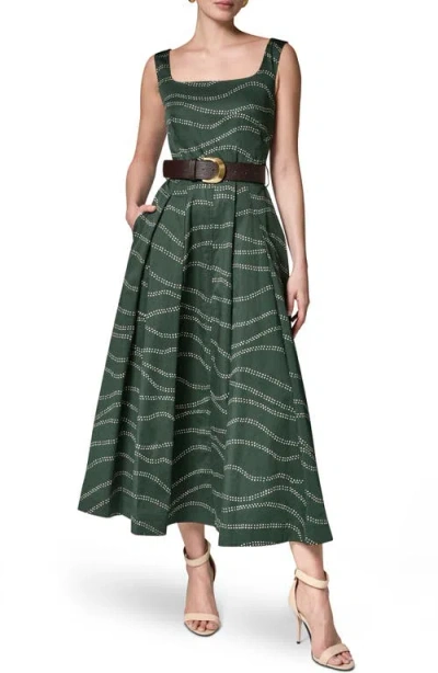 Donna Karan New York Abstract Print Fit & Flare Midi Dress In Green
