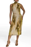 Donna Karan New York Abstract Print Micropleat Midi Dress In Gray
