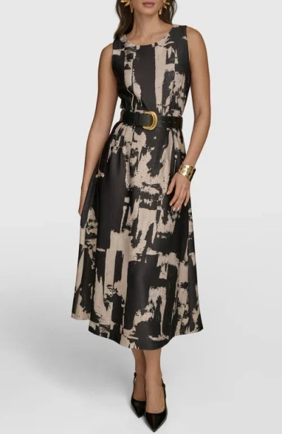 Donna Karan New York Abstract Print Sleeveless Midi Dress In Black/sand Multi