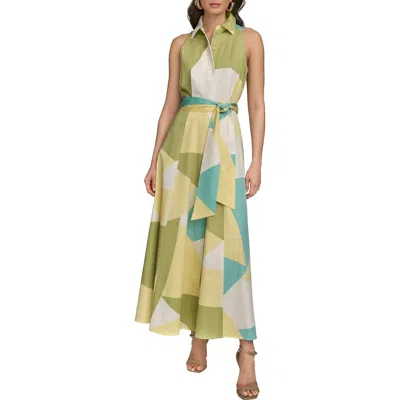 Donna Karan New York Abstract Print Sleeveless Stretch Cotton Maxi Shirtdress In Kiwi Multi