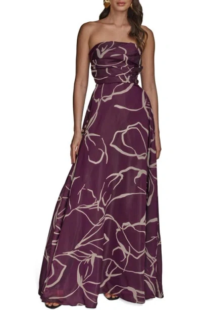 Donna Karan New York Abstract Print Strapless Gown