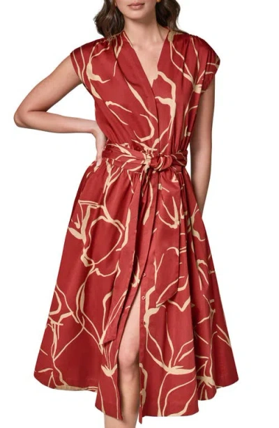 Donna Karan New York Abstract Print Stretch Cotton Midi Dress In Black