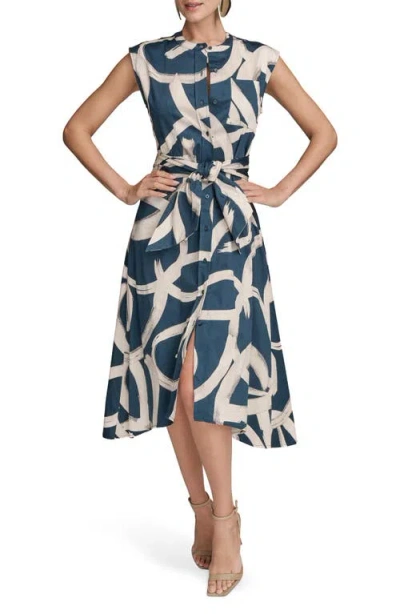 Donna Karan New York Abstract Print Stretch Cotton Shirtdress In Blue