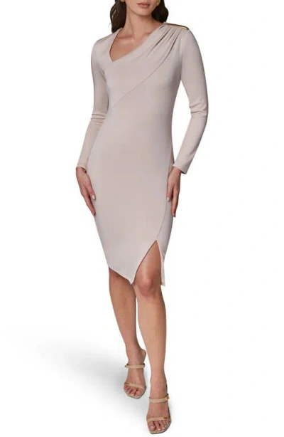 Donna Karan New York Asymmetric Long Sleeve Body-con Dress In Neutral