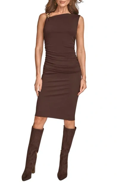 Donna Karan New York Asymmetric Neck Hardware Sheath Dress In Brown