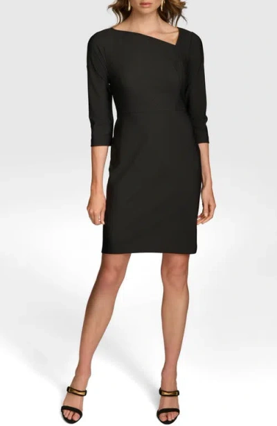 Donna Karan New York Asymmetric Neck Scuba Crepe Sheath Dress In Black