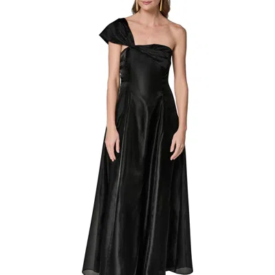 Donna Karan New York Asymmetric Satin Gown In Black