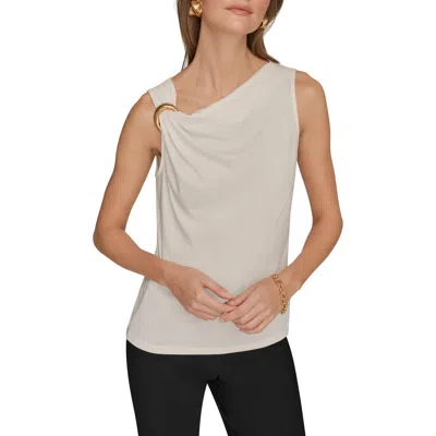 Donna Karan New York Asymmetric Sleeveless Hardware Accent Top In White