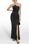 Donna Karan New York Asymmetric Strapless Satin Gown In Black