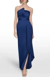 Donna Karan New York Asymmetric Strapless Satin Gown In Blue