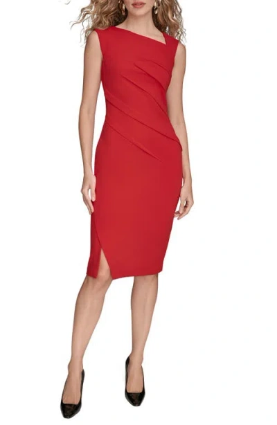 Donna Karan New York Asymmetric Stretch Crepe Sheath Cocktail Dress In Red