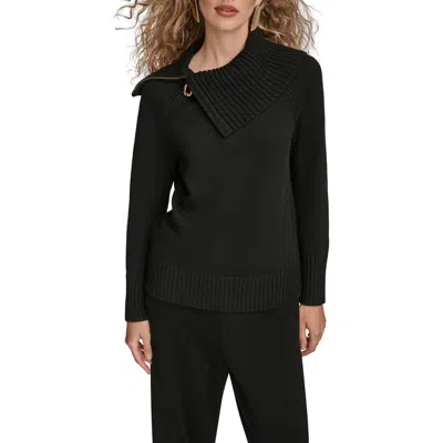 Donna Karan New York Asymmetric Zip Collar Sweater In Black
