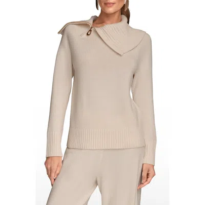 Donna Karan New York Asymmetric Zip Collar Sweater In Black