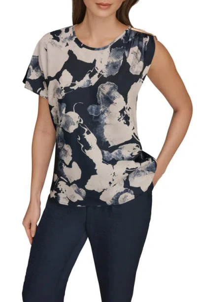 Donna Karan New York Asymmetrical Shoulder Top In Blue